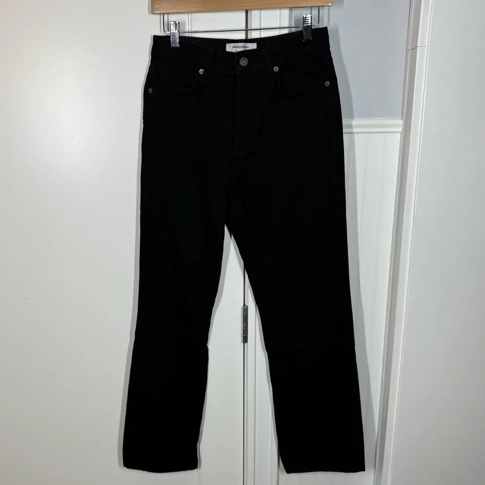 Reformation Cynthia High Rise Straight Jean Seattle Black Size 26 organic cotton